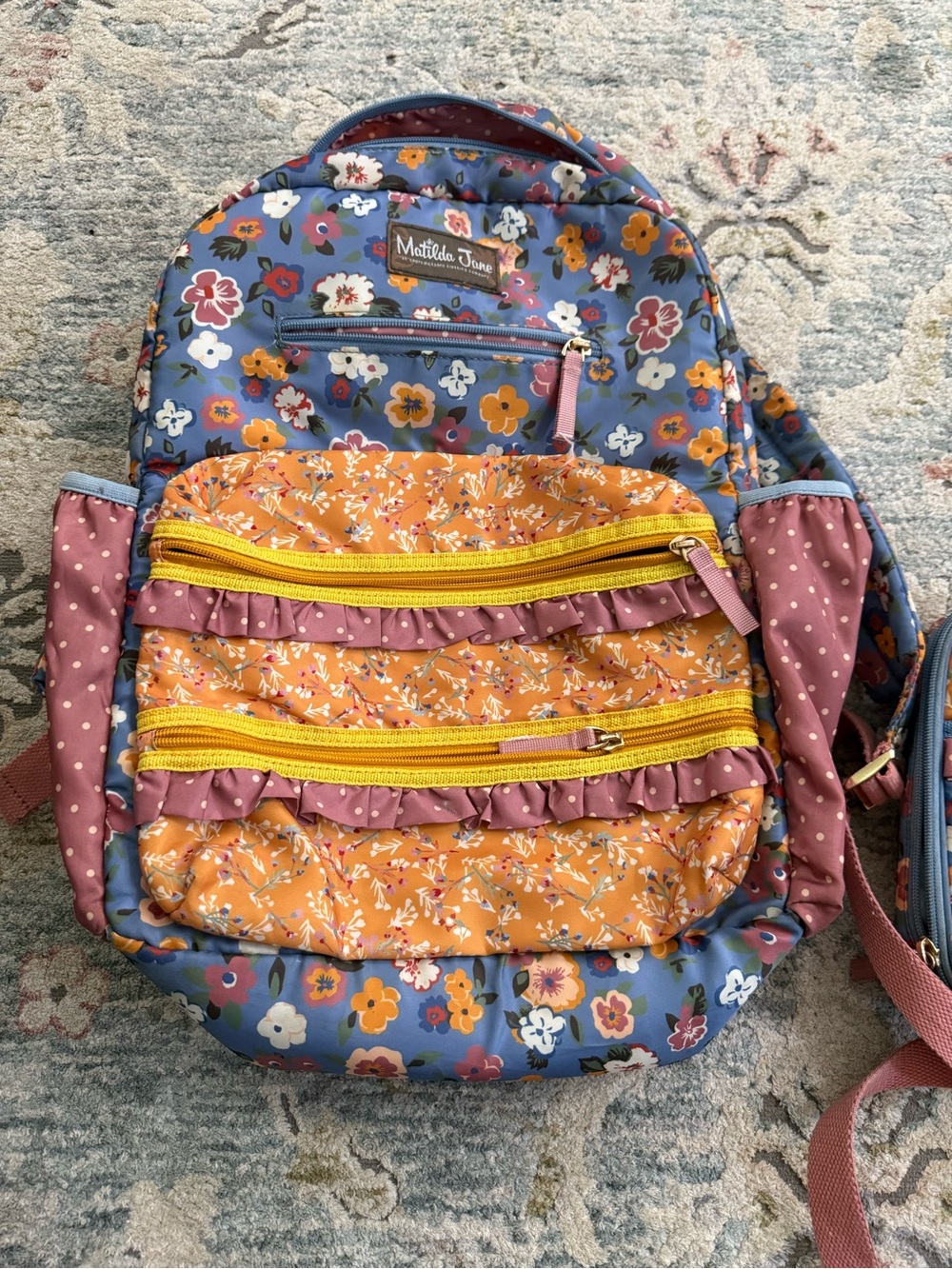 Matilda Jane Floral Kids Backpack in Blue, Orange & Yellow